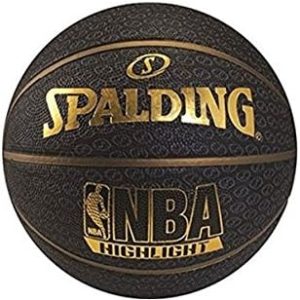 Spalding Fast S Highlight Rubber Basketball - Size 7 (Black/Gold) for Indoor/Outdoor Play - Durable and High-Performance